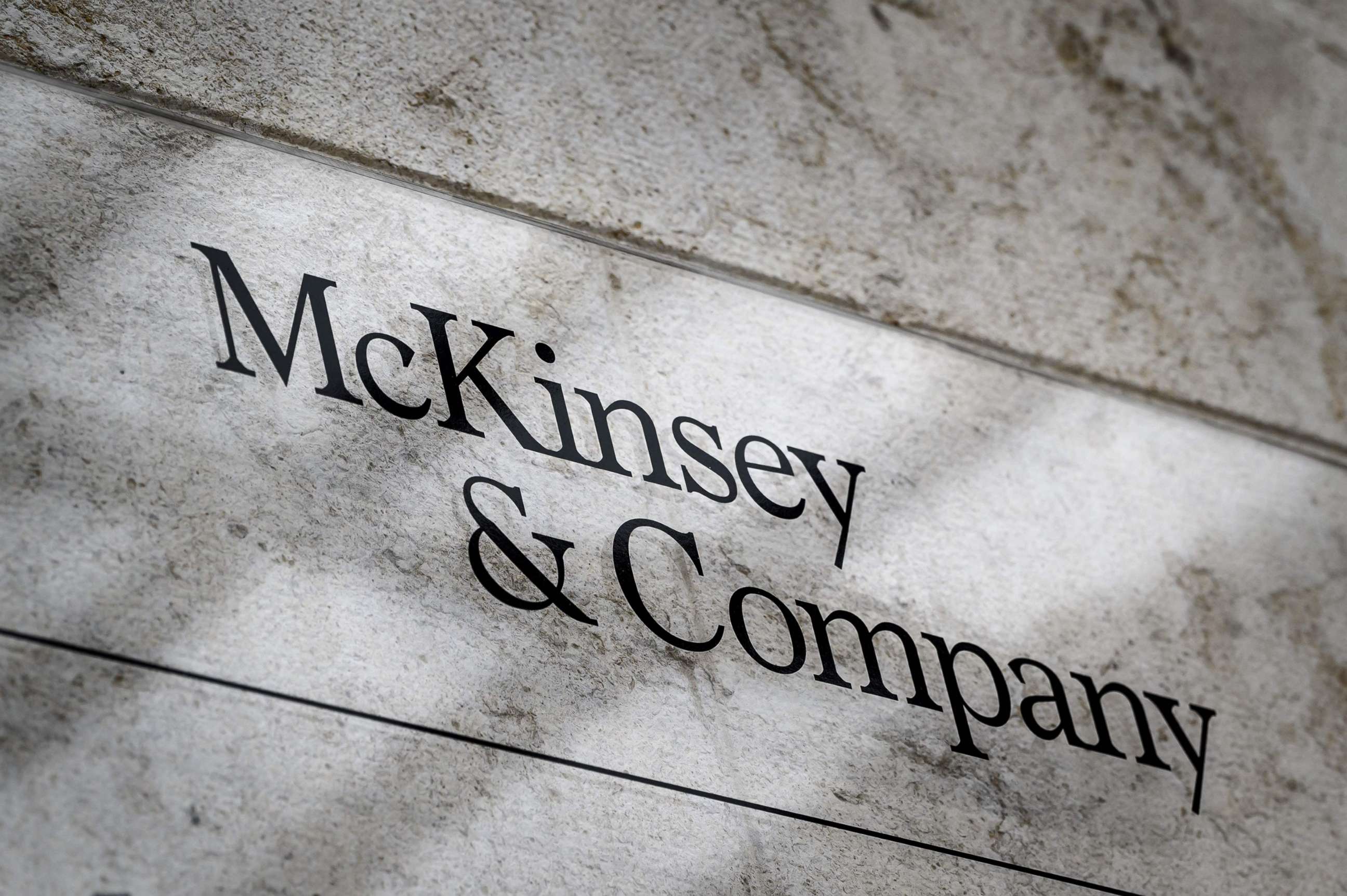 PHOTO: A sign of US-based McKinsey & Company management consulting firm in Geneva, April 12, 2022.