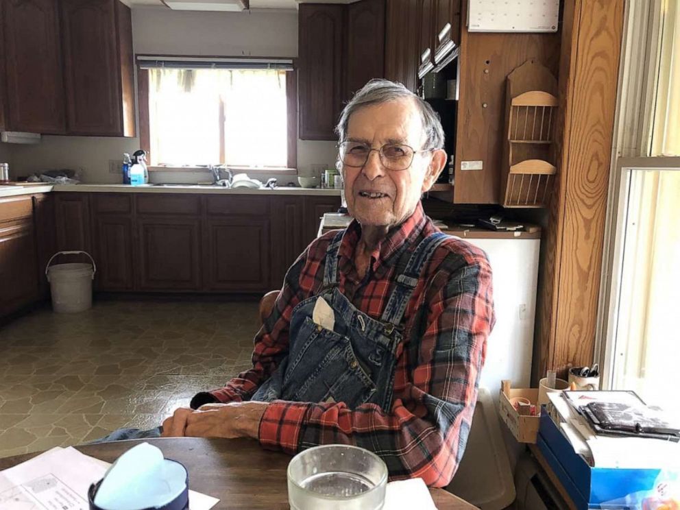 PHOTO: Melvin Steck, 101, in his kitchen. He has farmed since he was 8, and now lives on the farm. His son, Doug, serves as a live-in caretaker. 