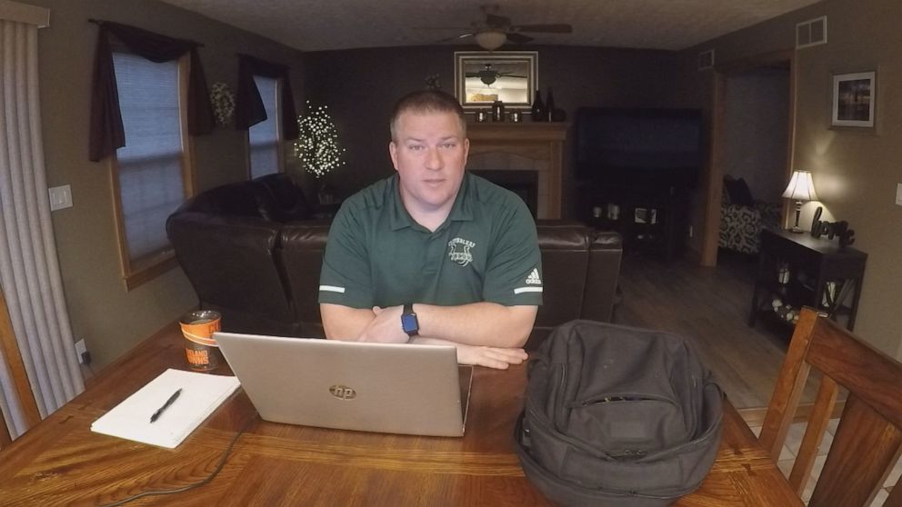 PHOTO: Mike Moody, co-principal of Cloverleaf Elementary School in Seville, Ohio, talks about helping students without digital devices or internet connections. 