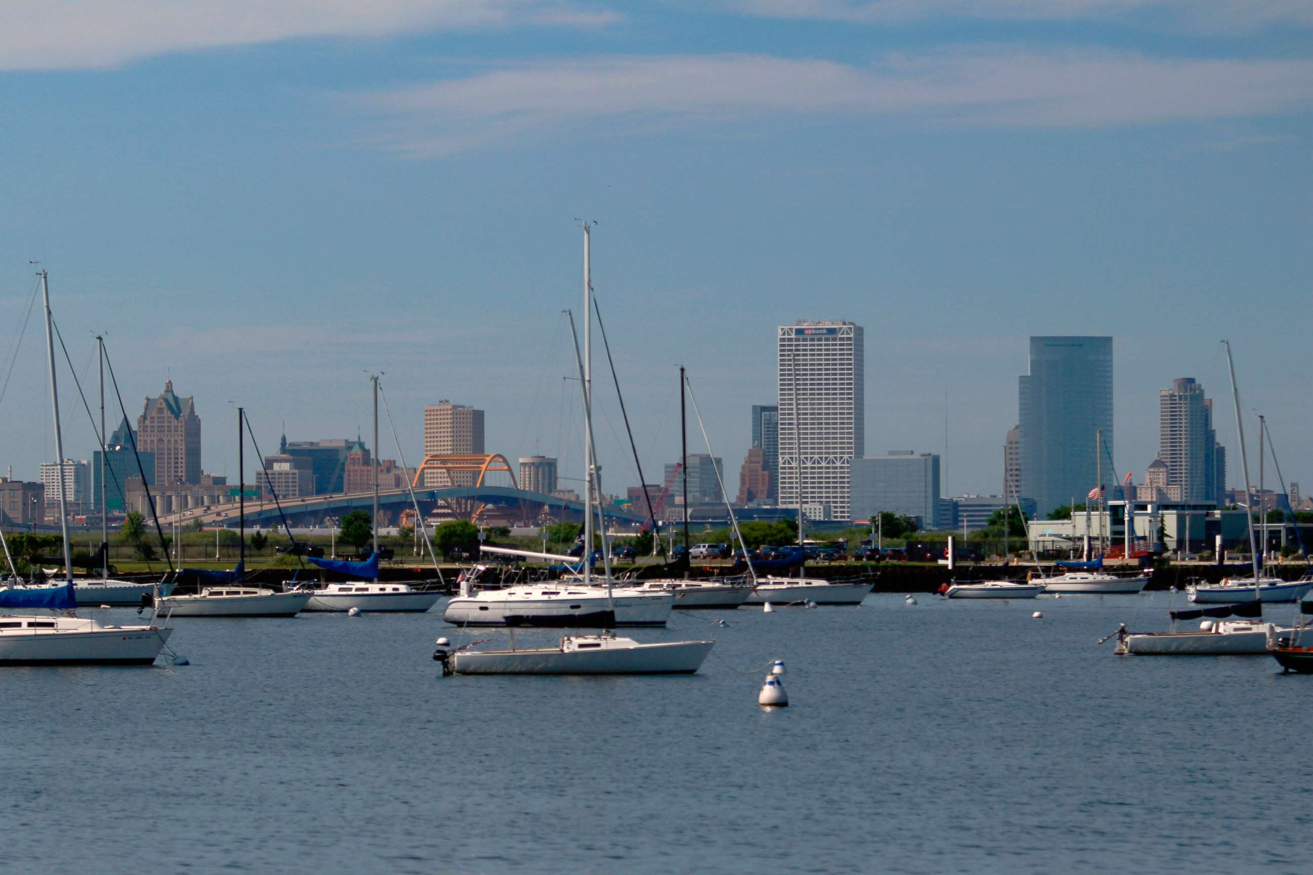 PHOTO: This Aug. 13, 2020 photo shows the skyline of downtown Milwaukee, the location of a scaled down Democratic National Convention. About 50,000 visitors were expect to inject about $250 million into the economy of the key battleground state. 