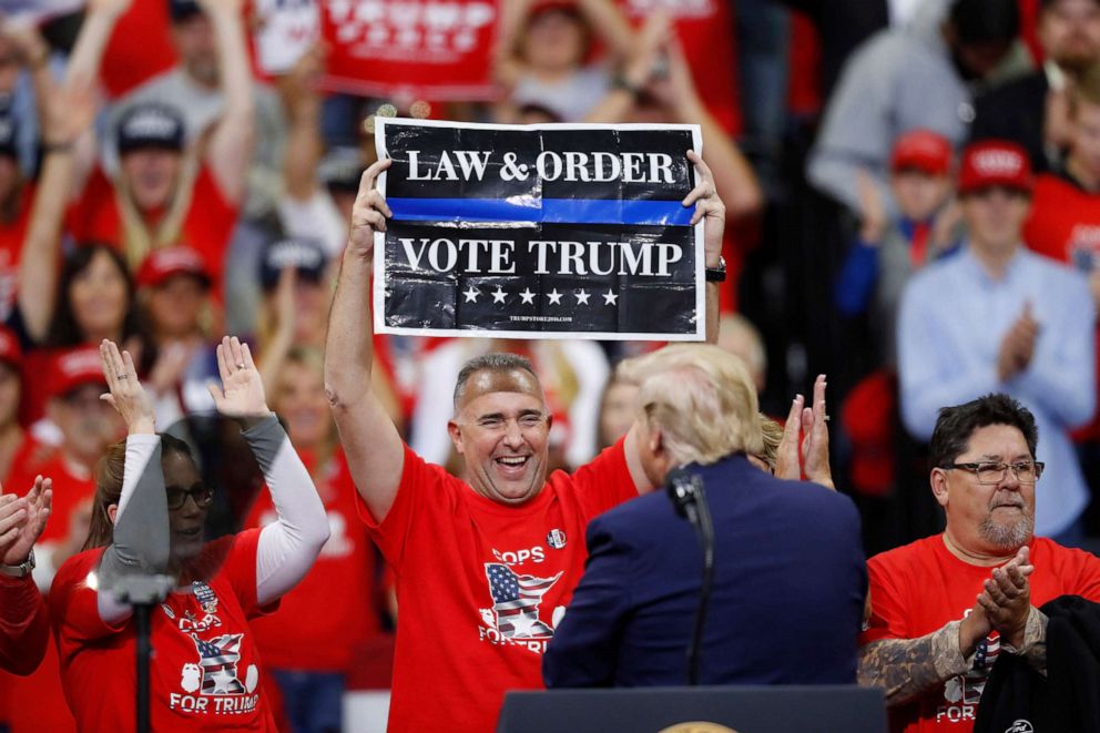 PHOTO: President Trump addressed his supporters including "Cops for Trump" on Oct. 10, 2020, in Minneapolis.