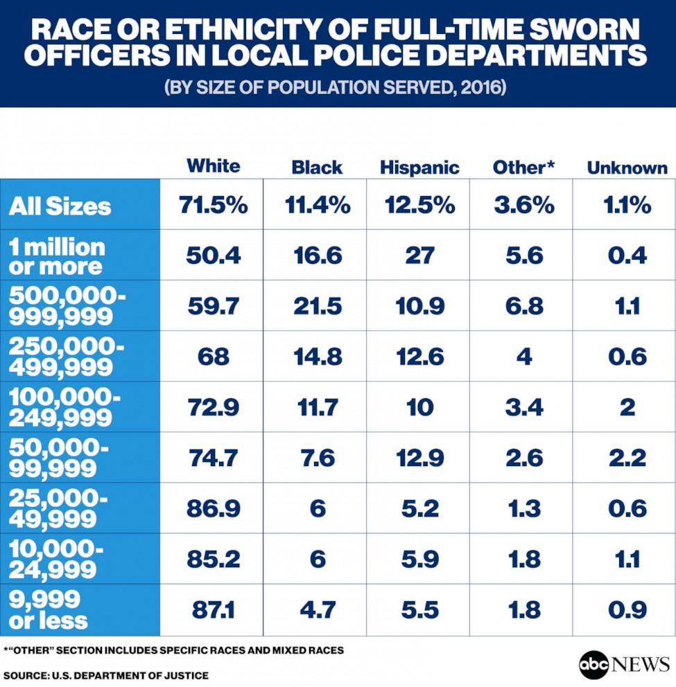 PHOTO: Race or ethnicity of full-time sworn officers in local police departments
