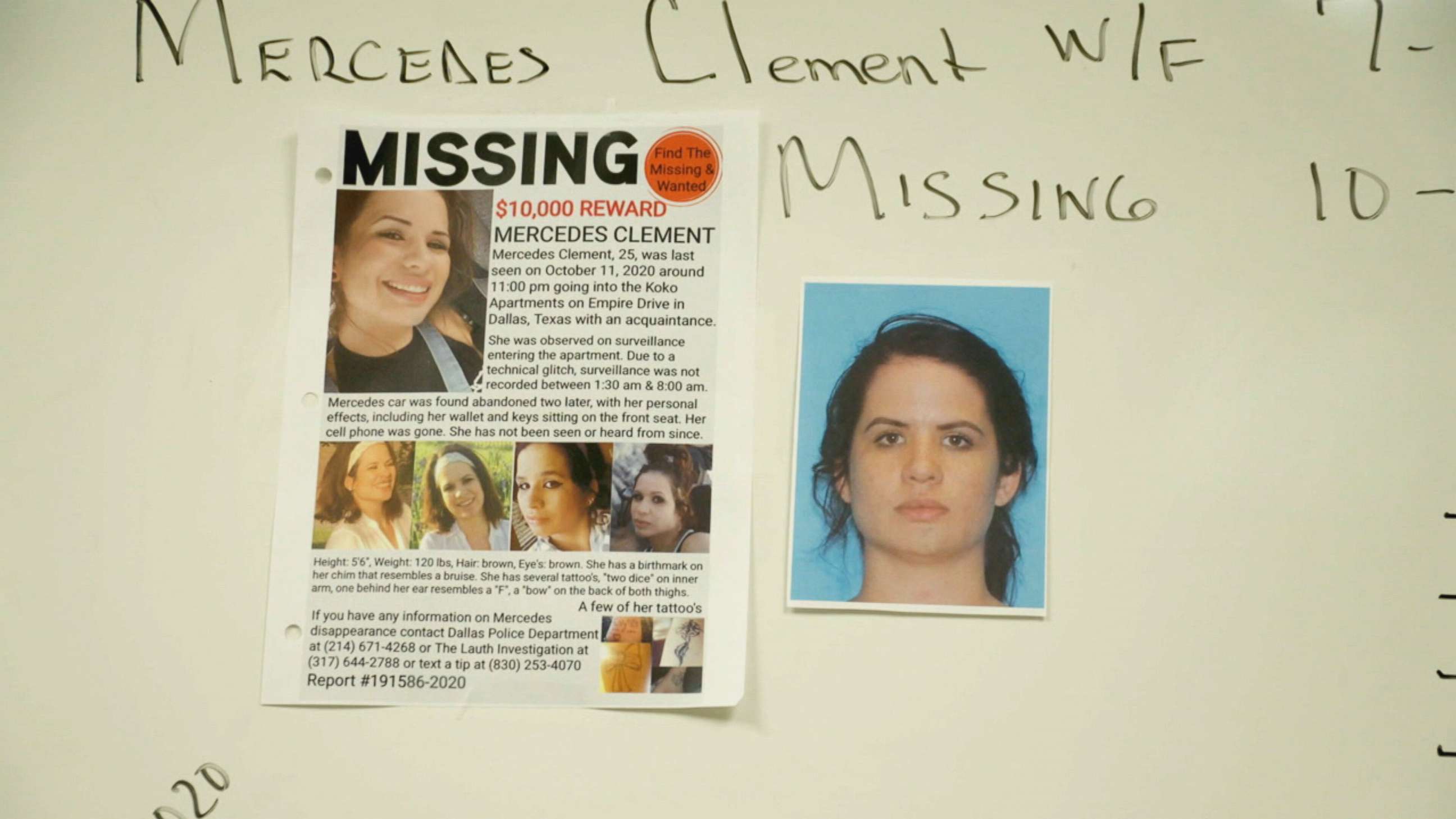 PHOTO: Mercedes Clement missing persons poster pictured at the Dallas Police Department.