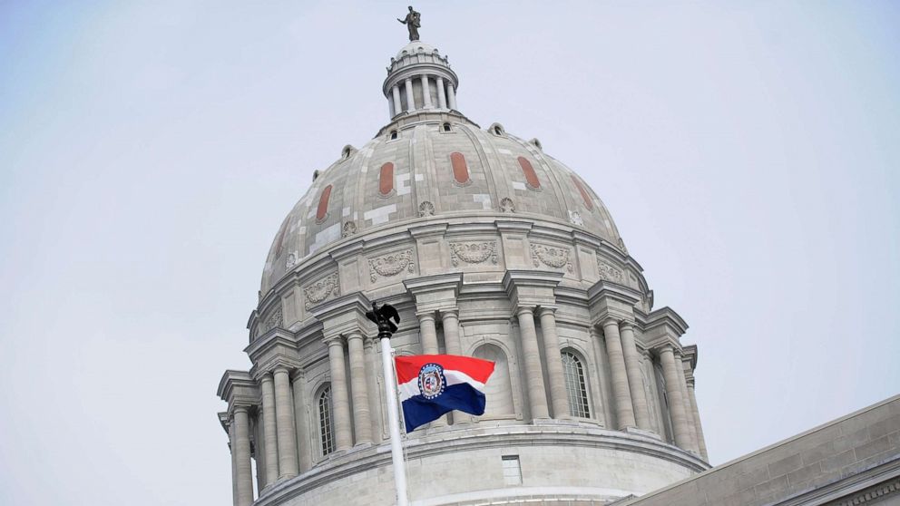 PHOTO: The Missouri state flag is seen flying outside the Missouri State Capitol Building, Jan. 17, 2021, in Jefferson City, Mo. 