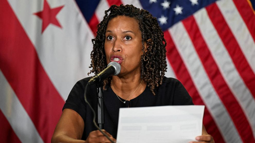 PHOTO: Mayor of Washington, D.C., Muriel Bowser, speaks during a press conference to give an update on the National Guard deployment ordered by U.S. President Donald Trump, in Washington August 27, 2025.