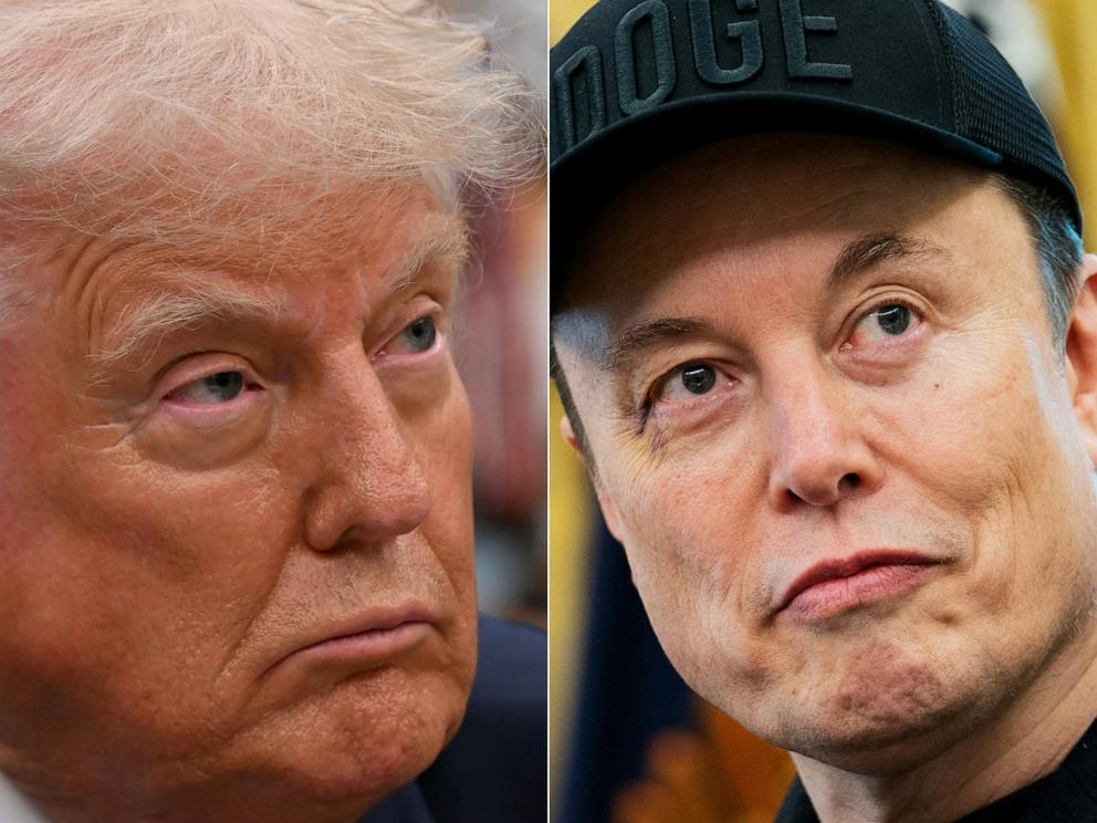 PHOTO: This combination of pictures created on June 5, 2025 shows President Donald Trump and Elon Musk.