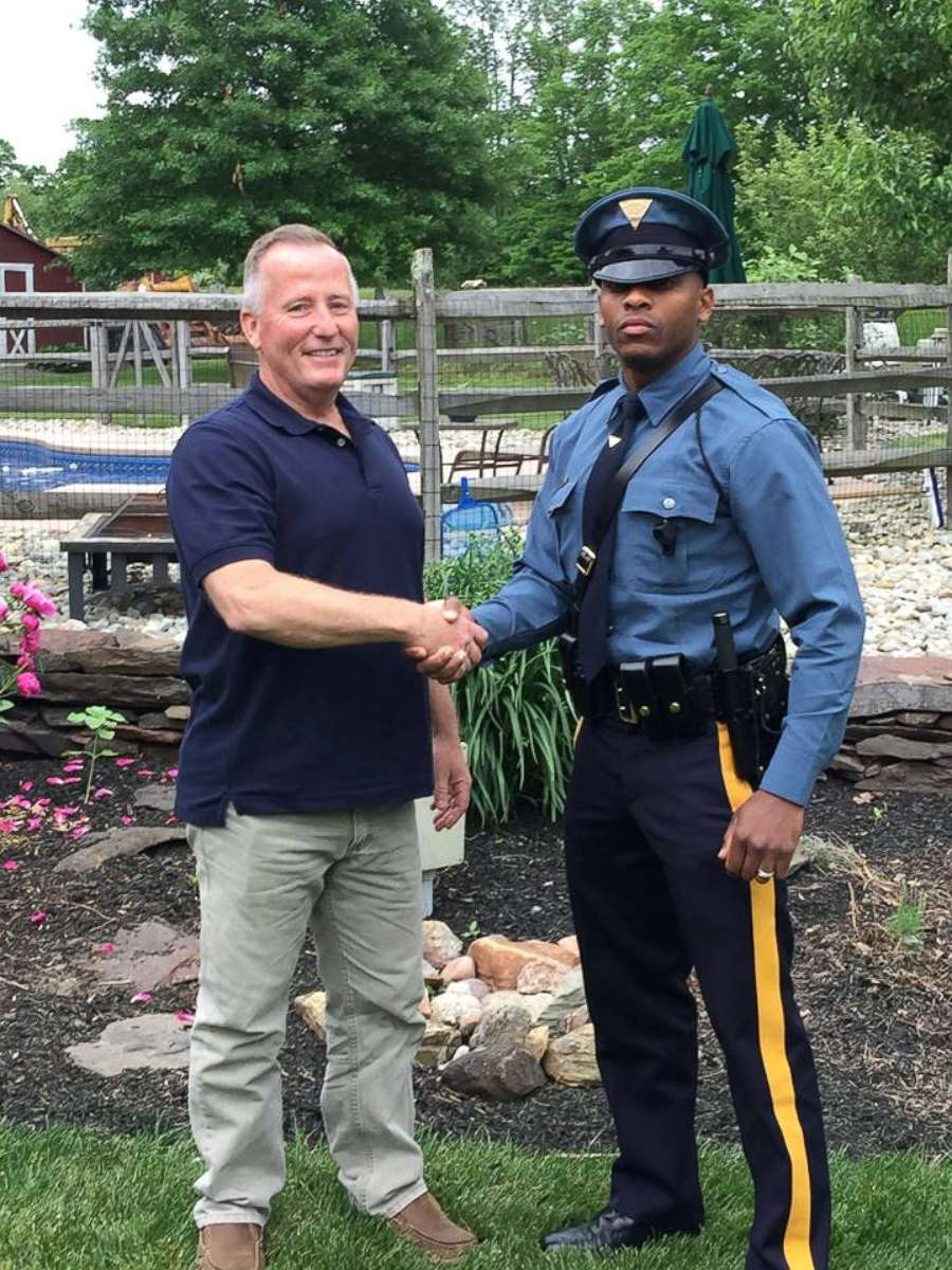 PHOTO:  New Jersey State Trooper Michael Patterson pulled over retired Piscataway police officer Matthew Bailly, who delivered Patterson as a baby 27 years ago. 