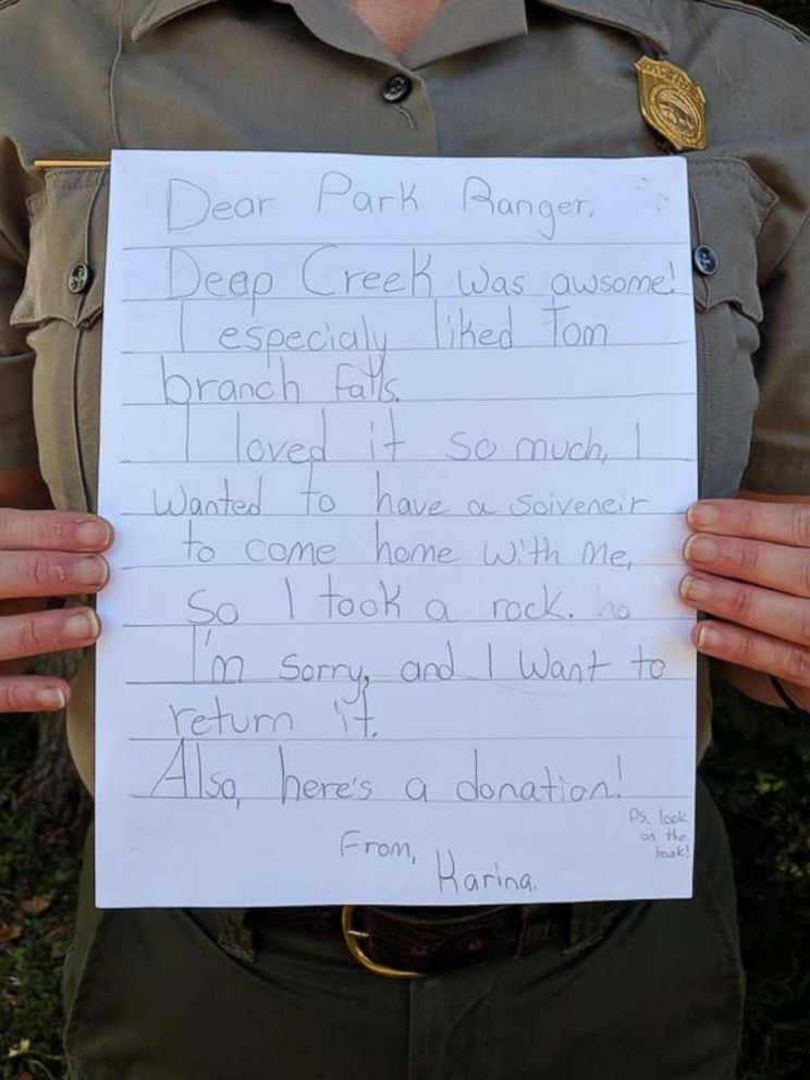 PHOTO: Park Rangers from Great Smoky Mountains National Park shared a photo of a letter from a former visitor.