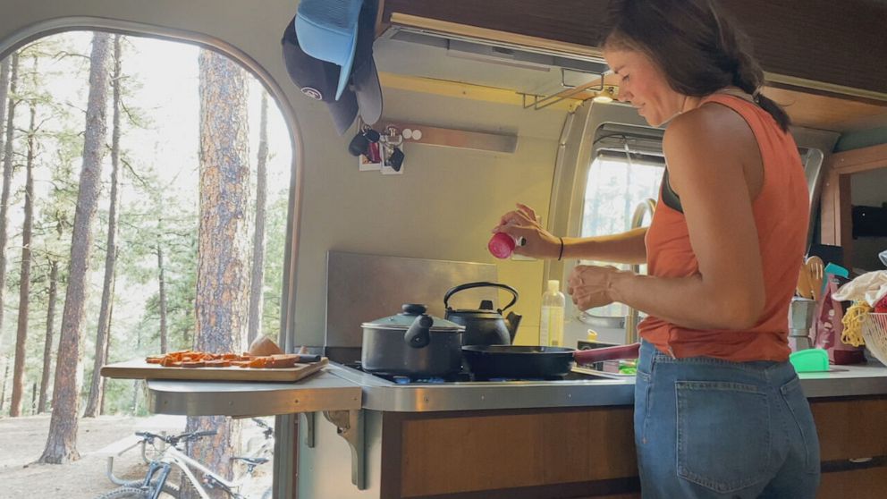 PHOTO: Nellie Pickett cooking in the Airstream RV.