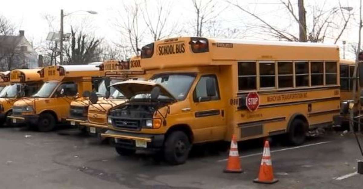 PHOTO: A fleet of school buses from Mercy USA is shown on Feb. 12, 2020. A bus driver who works for the company allegedly abandoned a school bus in the middle of her route when she was taking them home on Feb. 6, 2020.