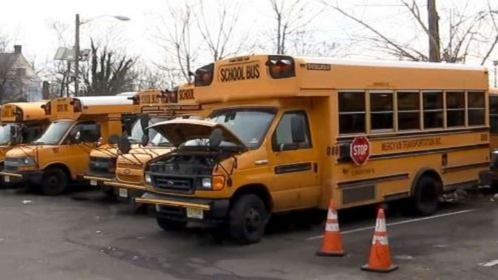 PHOTO: A fleet of school buses from Mercy USA is shown on Feb. 12, 2020. A bus driver who works for the company allegedly abandoned a school bus in the middle of her route when she was taking them home on Feb. 6, 2020.