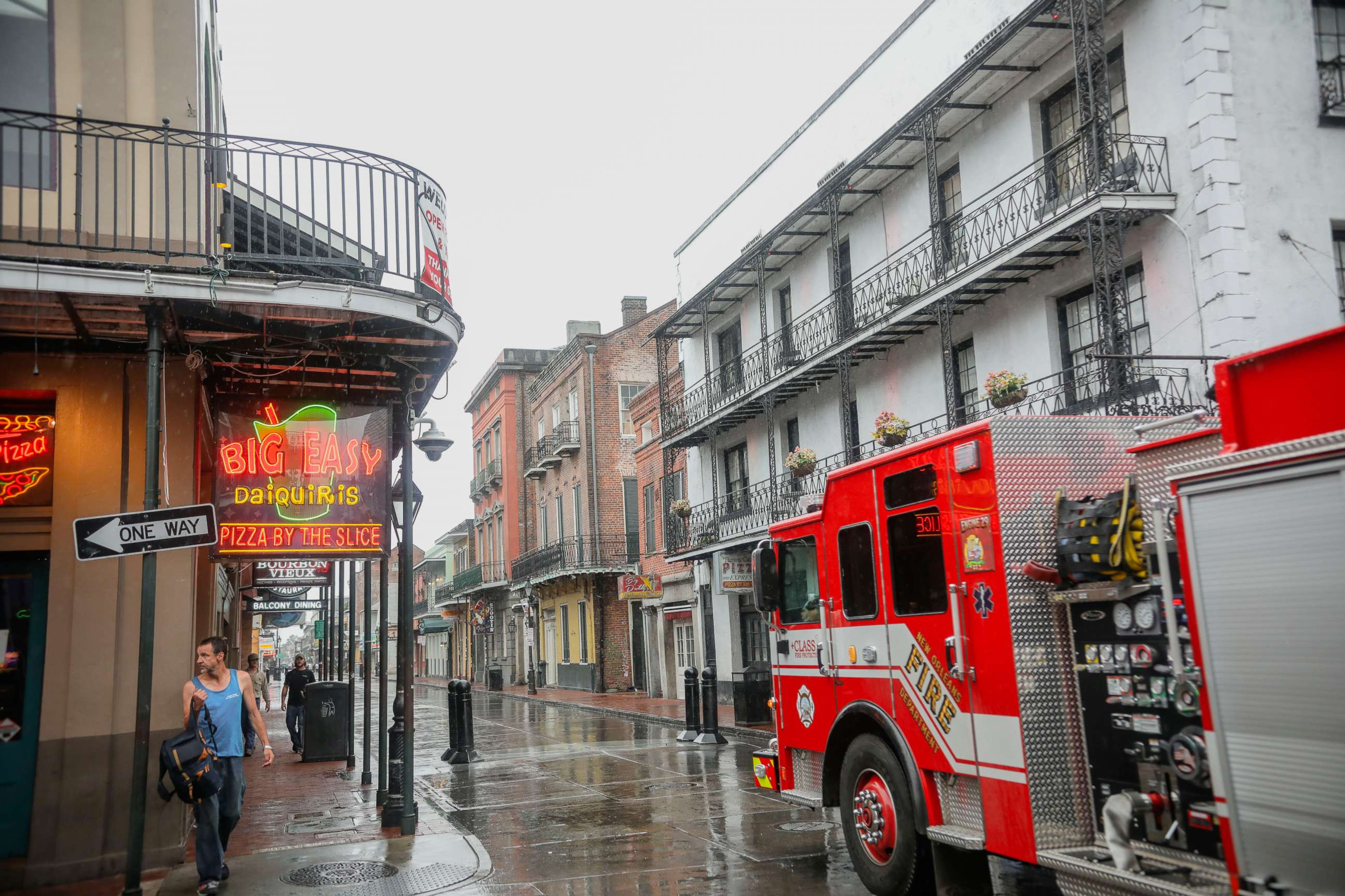 PHOTO: NEW ORLEANS, LA - OCTOBER 28: A general view of Bourbon Street in the French Quarter as Hurricane Zeta makes landfall on October 28, 2020 in New Orleans, Louisiana.  