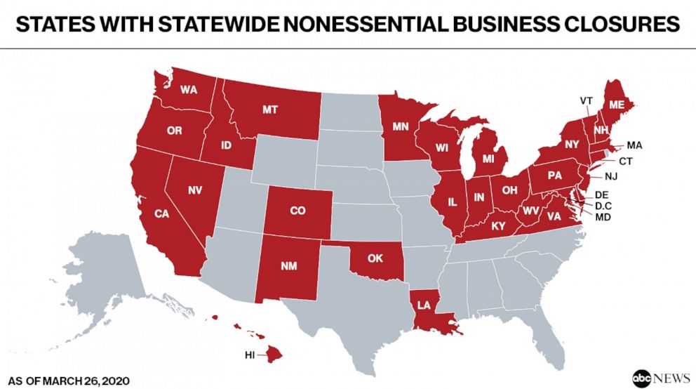 States with statewide nonessential business closures