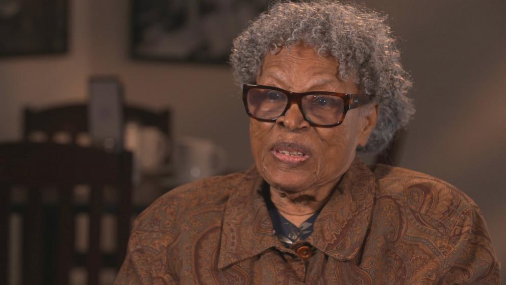 PHOTO: Opal Lee speaks with ABC News on March 21, 2024, following a wall raising ceremony for her new home in Fort Worth, Texas.