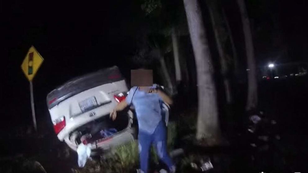 PHOTO: A police officer in Virginia is being hailed as a hero after video was shared of him single-handedly lifting an overturned car off of a woman’s head as her child screamed for help nearby on May 7, 2021 in Gloucester County, Virginia.

