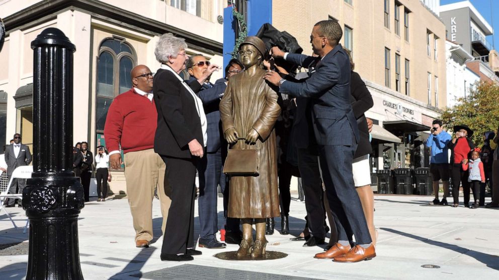 City officials in Montgomery, Alabama, unveiled a new statue of Rosa Parks on Sunday, exactly 64 years after the civil rights pioneer was arrested for violating segregation laws.