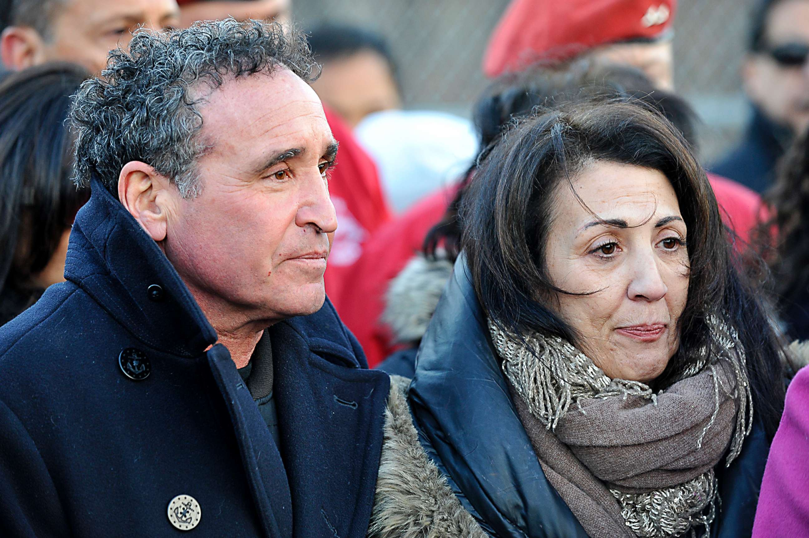 PHOTO: Cathy and Phillip Vetrano, parents of murdered jogger Karina Vetrano, hold a press conference at the entrance to the paths their daughter ran on in New York, Feb. 2, 2017. 