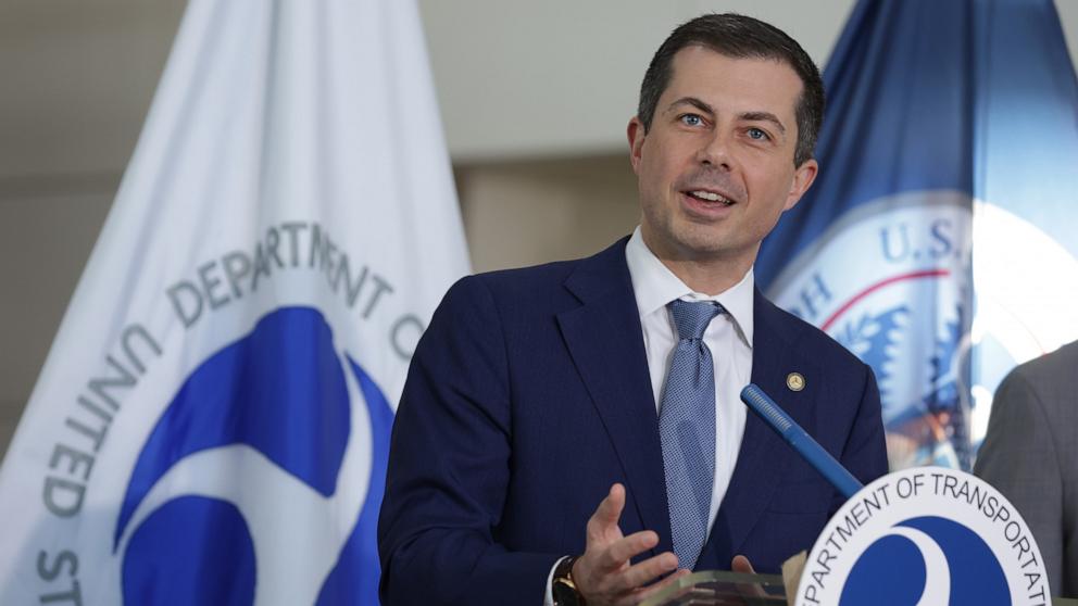 PHOTO: Secretary of Transportation Pete Buttigieg speaks to questions during a news conference at Ronald Reagan Washington National Airport Nov. 21, 2024, in Arlington, Virginia. 