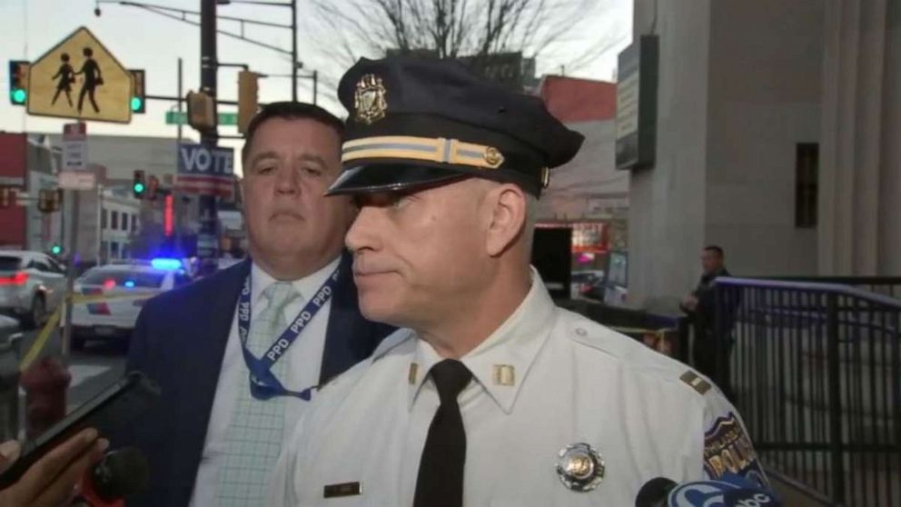 PHOTO: Philadelphia Police Captain Jason Smith talks to the media after a 21-year-old man died when he was shot 11 times while riding the subway in Philadelphia on Monday, Nov. 7, 2022. The suspect is still on the run.