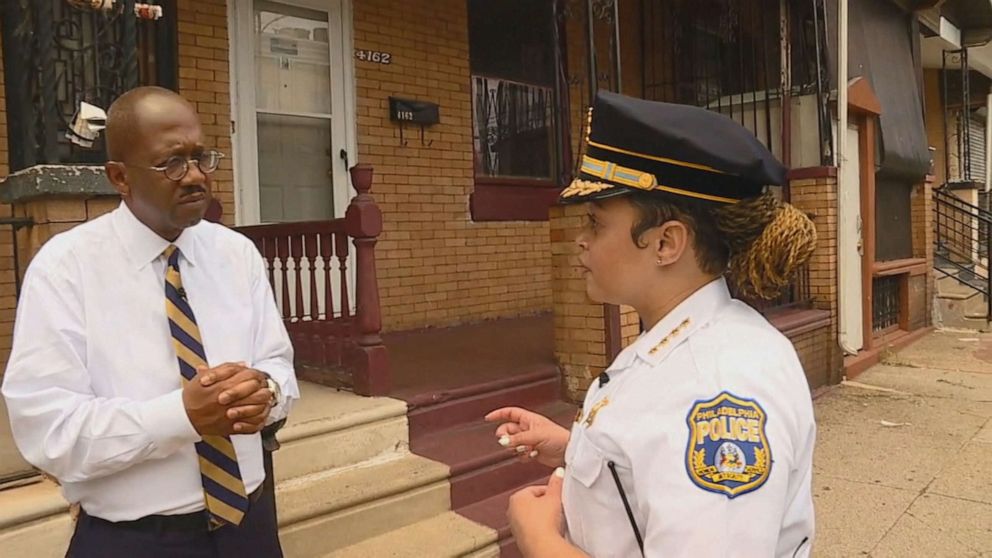 PHOTO: ABC News Chief Justice Correspondent Pierre Thomas speaks to Philadelphia Police Commissioner Danielle Outlaw about the surge in gun violence in the city. 