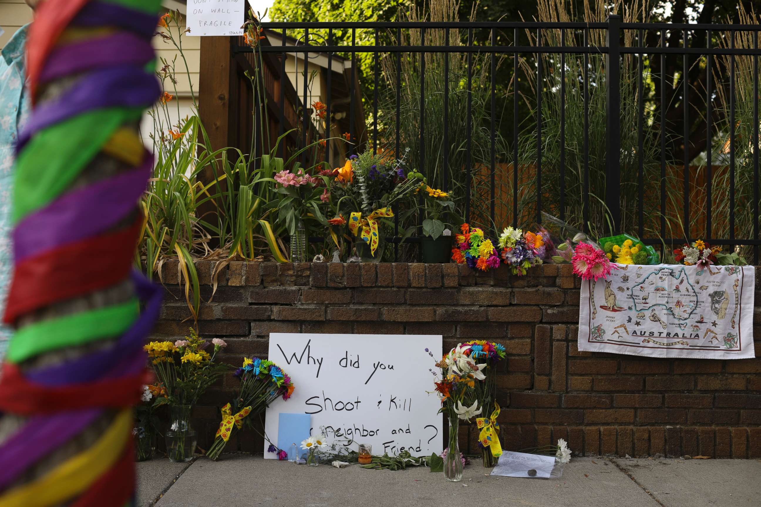 PHOTO: A memorial to an Australian woman who was shot and killed late Saturday by police, is seen Sunday evening, July 16, 2017, in Minneapolis.
