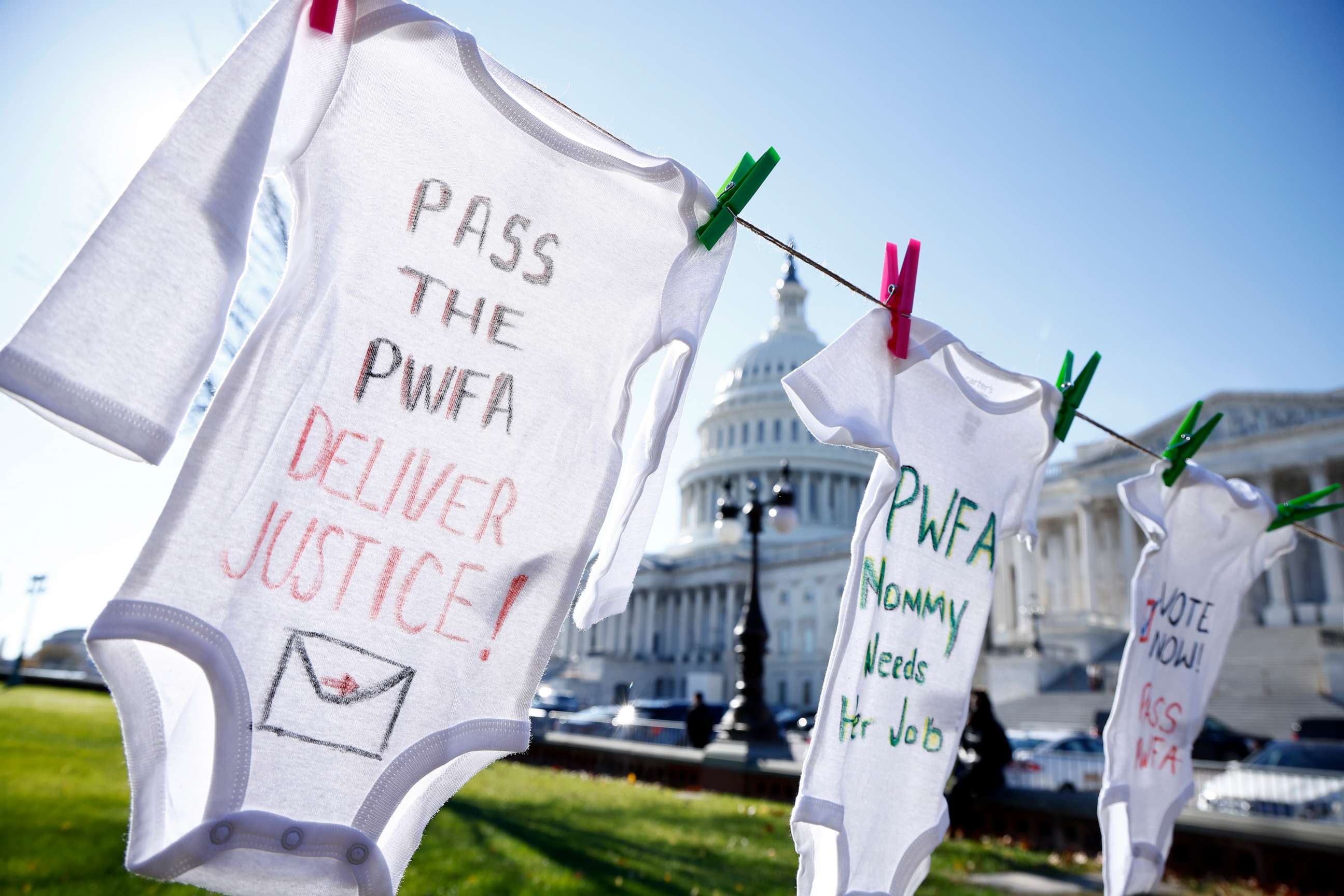 PHOTO: Advocates, legislators, and pregnant workers rally on Capitol Hill in support of The Pregnant Workers Fairness Act on Dec. 01, 2022 in Washington, DC.