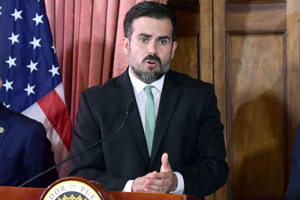 PHOTO: Puerto Rico Gov. Ricardo Rossello speaks during a press conference in La Fortaleza's Tea Room, in San Juan, Puerto Rico, July 16, 2019. 