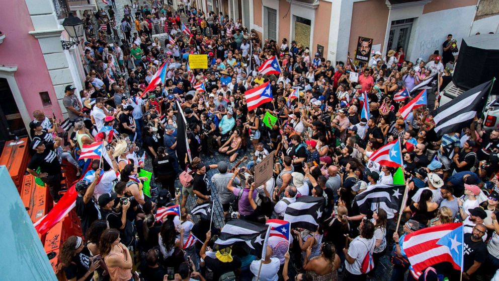 PHOTO: Demonstrators protest against Gov. Ricardo Rossello in San Juan, Puerto Rico, July 21, 2019.