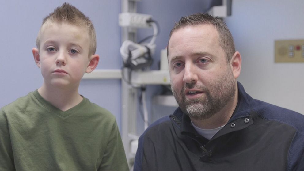 PHOTO: Quinton Hill and his father, James Hill, talk to "Nightline" about Quinton's acute flaccid myelitis. 
