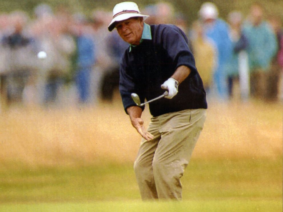 PHOTO: Golfer Arnold Palmer plays golf in this 1992 file photo at the British Seniors Open At The Royal Lytham St Annes Course.
