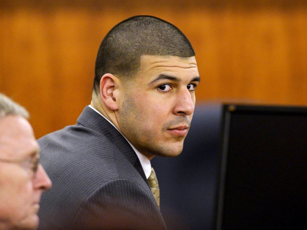 PHOTO: Aaron Hernandez and defense attorney Charles Rankin wait in the courtroom during the jury deliberation in his murder trial at the Bristol County Superior Court in Fall River, Massachusetts, April 10, 2015.