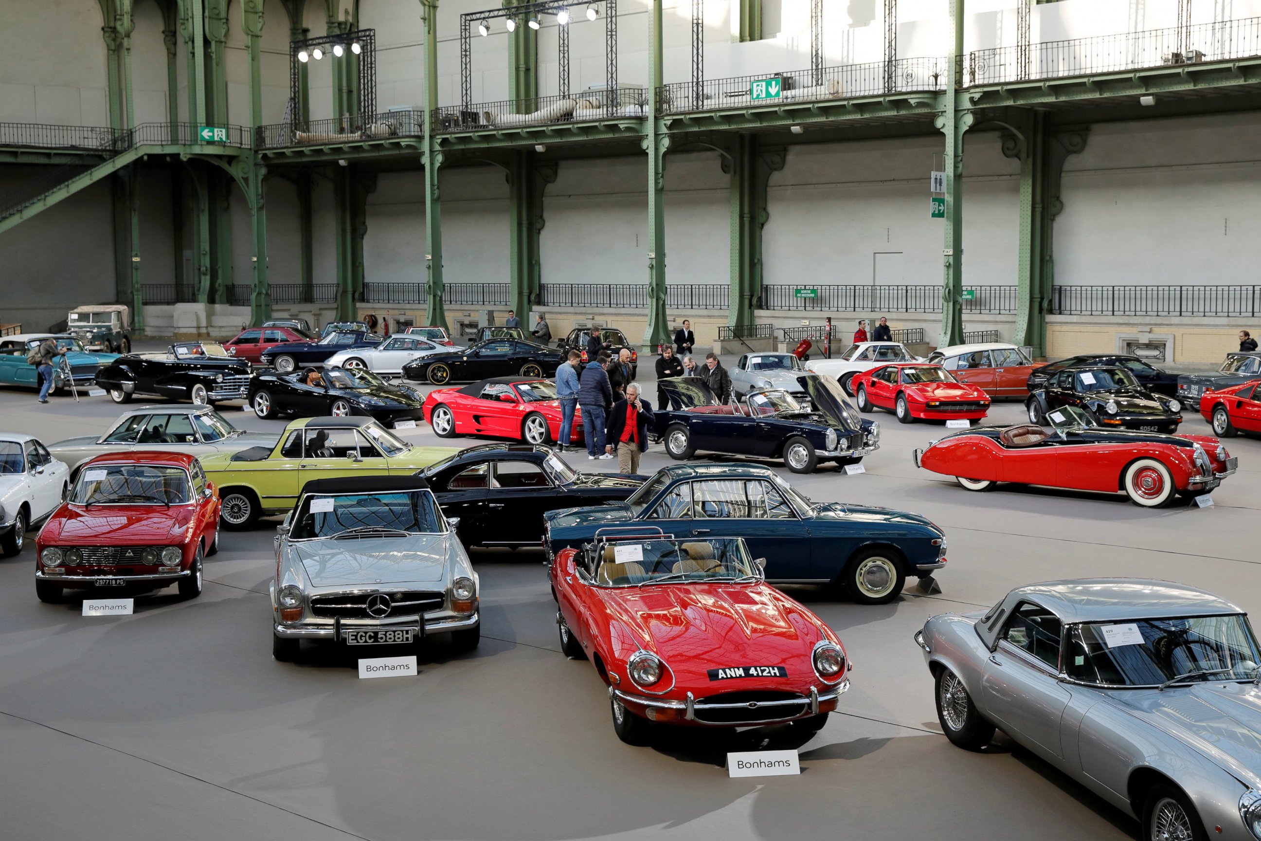 PHOTO: Vintage and classic cars are displayed by Bonhams auction house at the Grand Palais exhibition hall during the Retromobile week in Paris, France, Feb. 8, 2017.