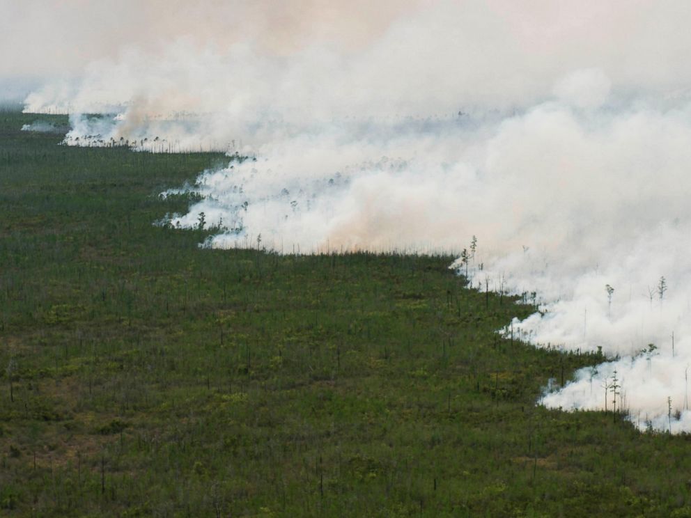 PHOTO: The West Mims fire burns in the Okefenokee National Wildlife Refuge in Folkston, Ga., in a photo released April 29, 2017.