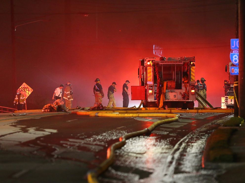 PHOTO: Emergency personnel work the scene of a bridge collapse at I-85 in Atlanta, Georgia, March 30, 2017.