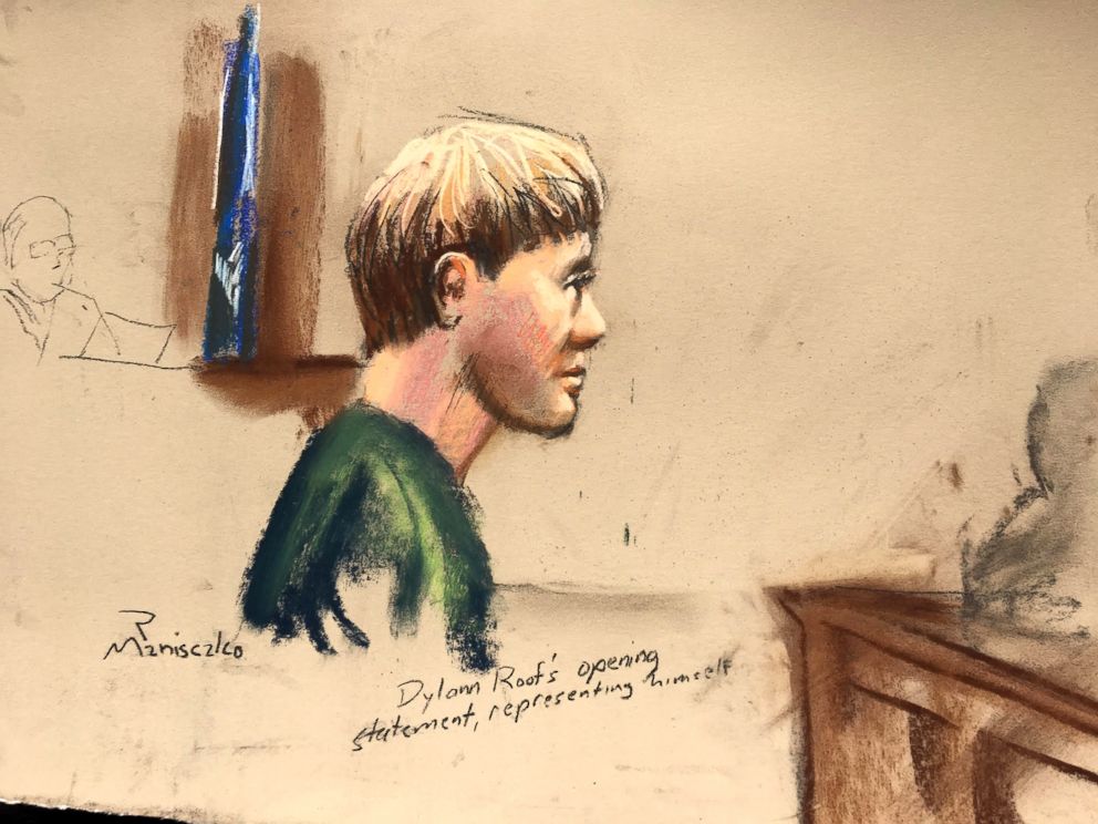 PHOTO: Dylann Roof, who is facing the death penalty for the hate-fueled killings of nine black churchgoers, makes his opening statement at his trial in this courtroom sketch in Charleston, South Carolina, Jan. 4, 2017. 