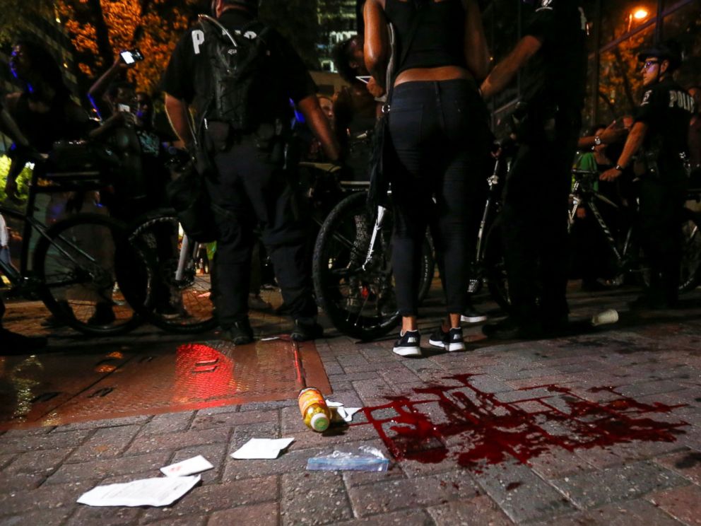 PHOTO: Blood covers the pavement where a person was shot in Charlotte, North Carolina during a protest, Sept. 21, 2016.