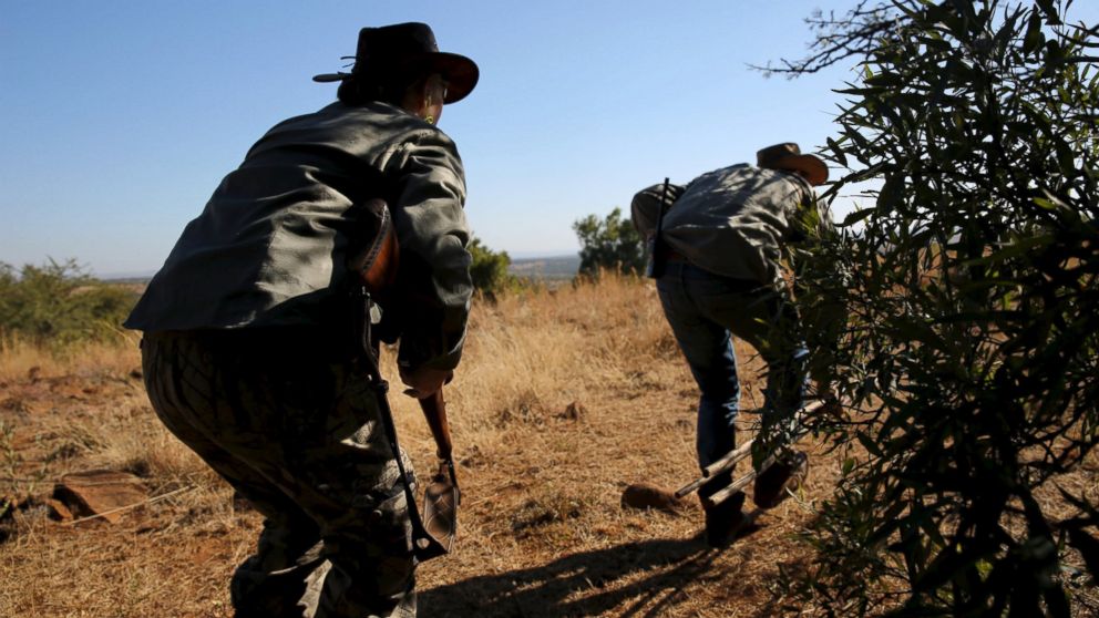 PHOTO: Professional hunters react during a hunt for game at the Iwamanzi Game Reserve in Koster, in the North West Province, June 6, 2015.