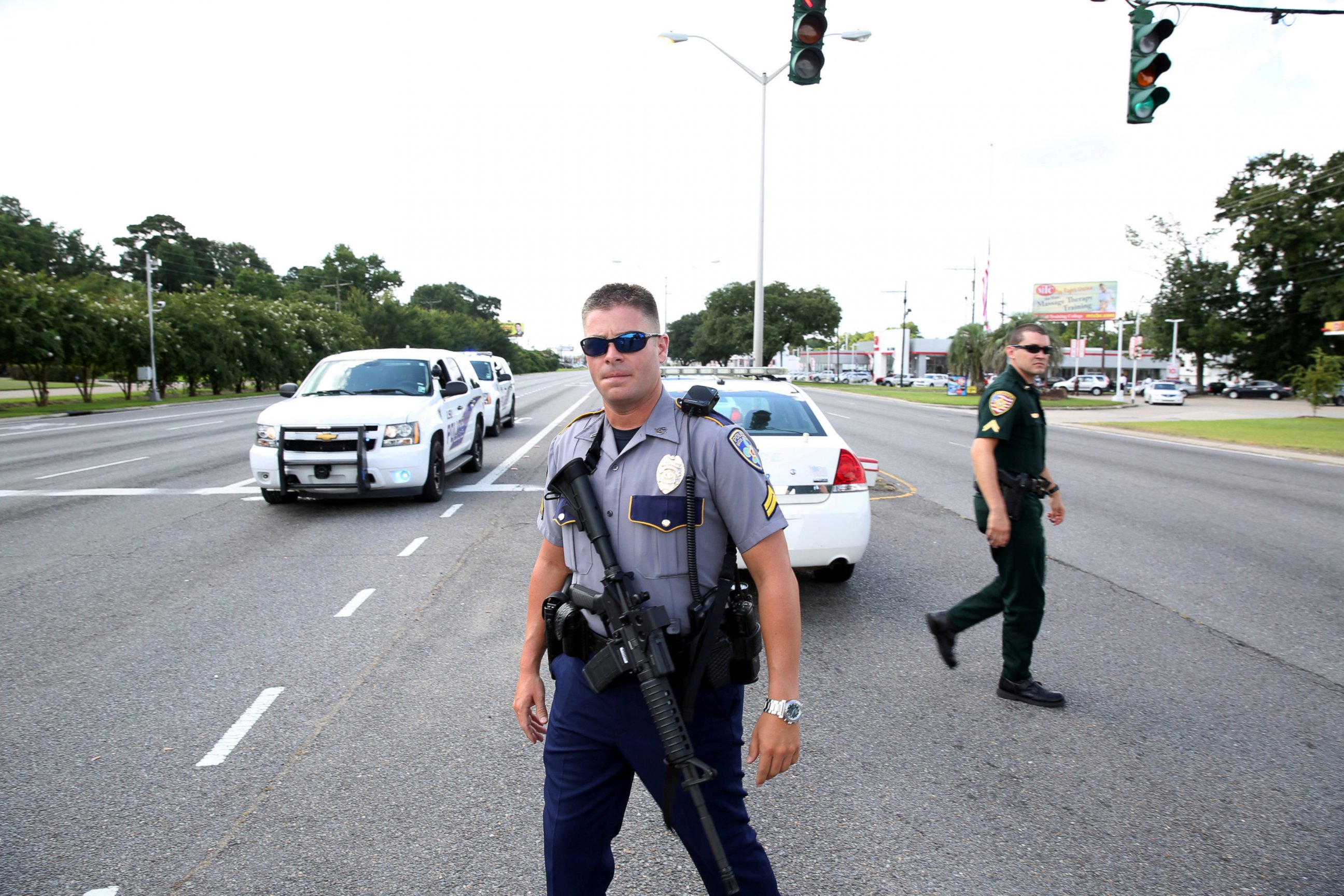 PHOTO: Police officers block off a road after a shooting of police in Baton Rouge, Louisiana, July 17, 2016. 