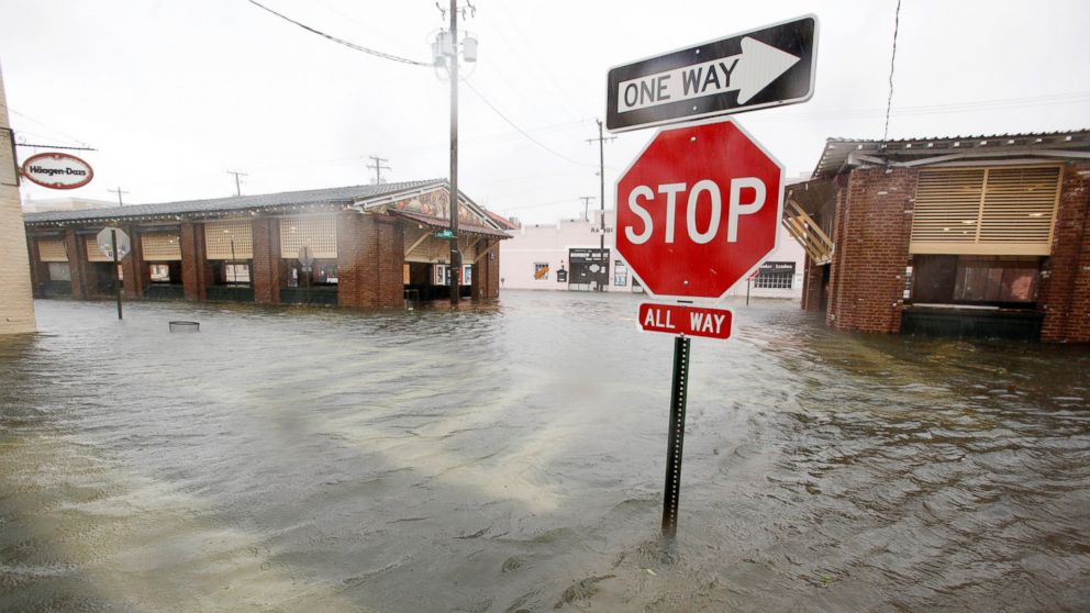 PHOTO: Flood waters submerge the historic city market area as Hurricane Matthew hits Charleston, South Carolina, Oct. 8, 2016.  