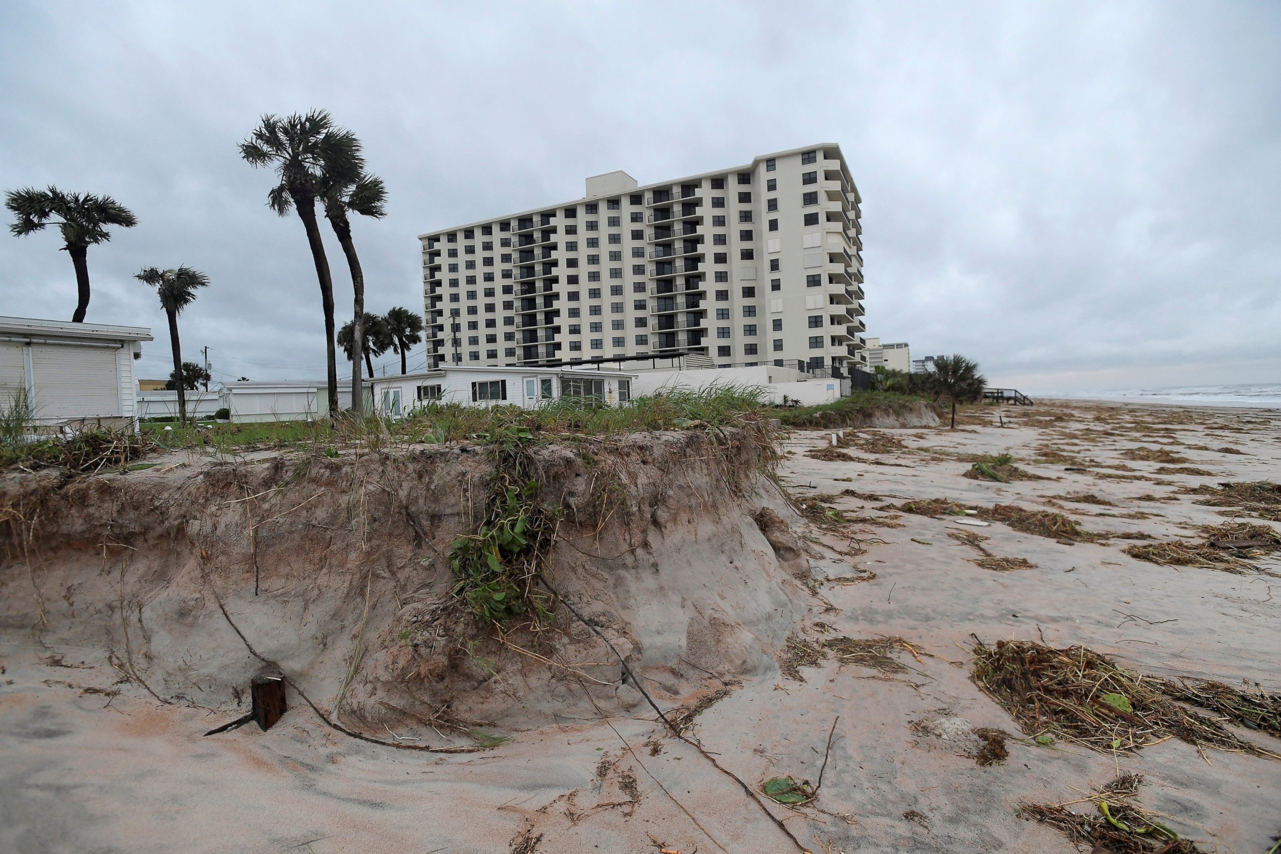 PHOTO: Beach erosion caused by a storm surge is seen after the eye of Hurricane Matthew passed Ormond Beach, Florida, Oct. 7, 2016.  