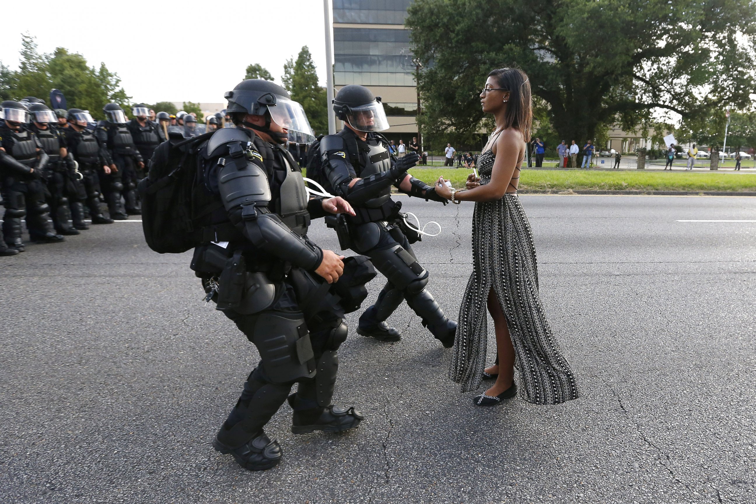 PHOTO: A demonstrator protesting the shooting death of Alton Sterling is detained by law enforcement near the headquarters of the Baton Rouge Police Department in Baton Rouge, Louisiana, July 9, 2016.