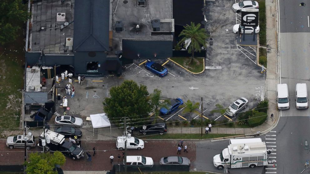 An aerial view shows the Pulse gay night club after a mass shooting in Orlando, Fla., June 12, 2016.  