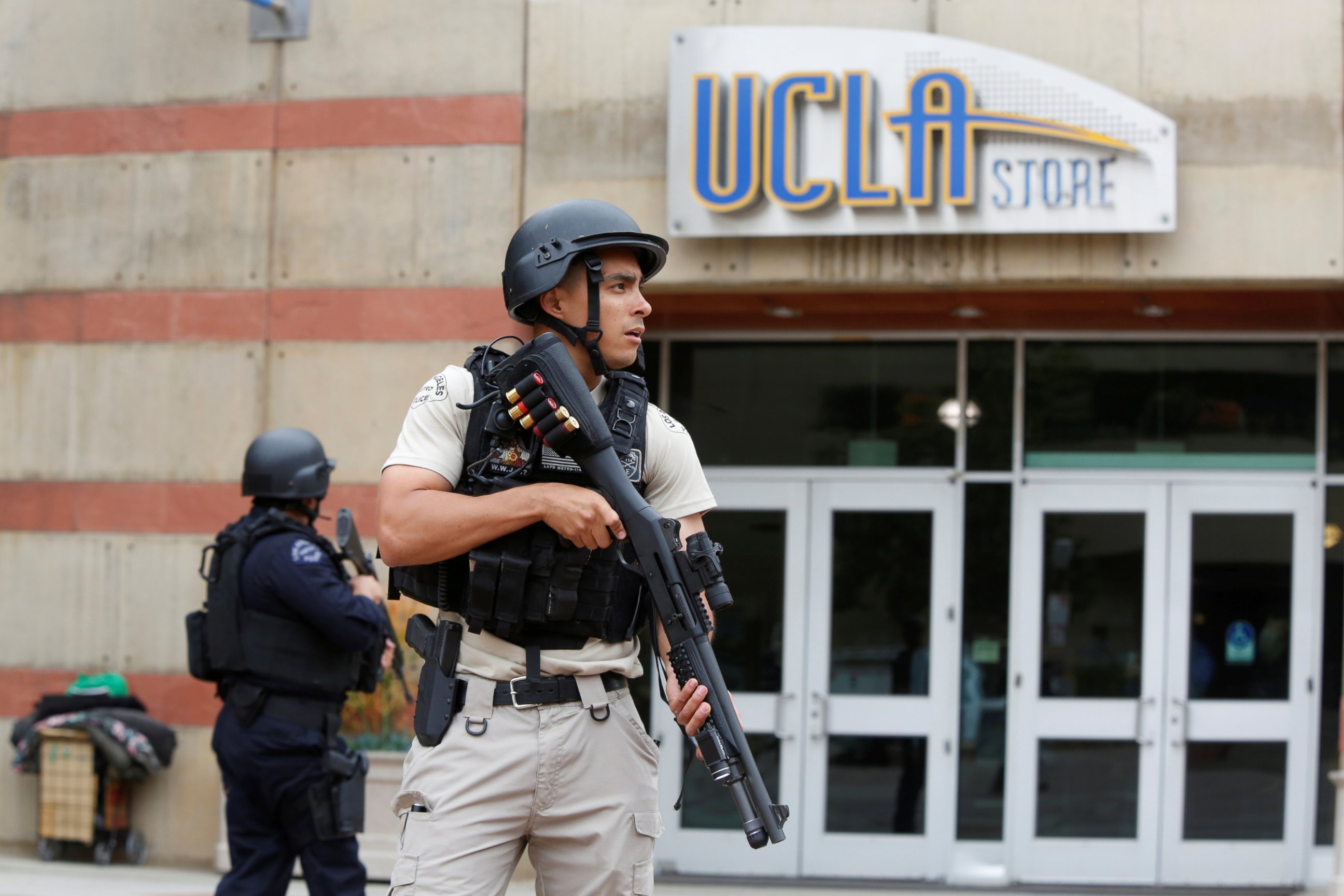 PHOTO: A Los Angeles Metro Police officer stands watch on the University of California, Los Angeles campus after it was placed on lockdown following reports of a shooter in Los Angeles, June 1, 2016.