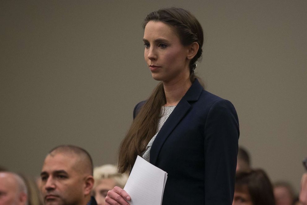PHOTO: Victim Rachael Denhollander waits as she is introduced before giving her statement during court proceedings in the sentencing phase for Dr. Larry Nassar in Lansing, Mich., Jan. 24, 2018.
