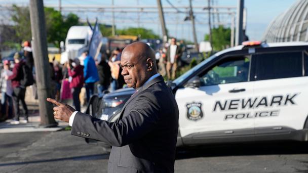 Newark Mayor Ras Baraka joins protesters outside of Delaney Hall, a recently re-opened immigration detention center, in Newark, N.J., May 7, 2025. 