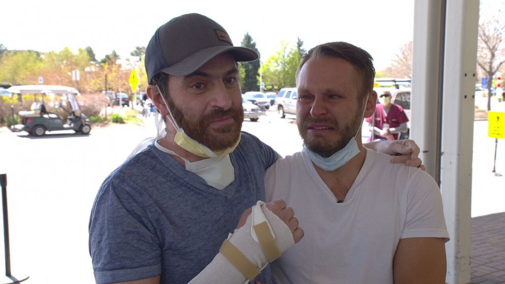 PHOTO: Raul Pero reunited with his husband, Aaron Guiseffe, on May 8 after a weeks-long battle with COVID-19.  