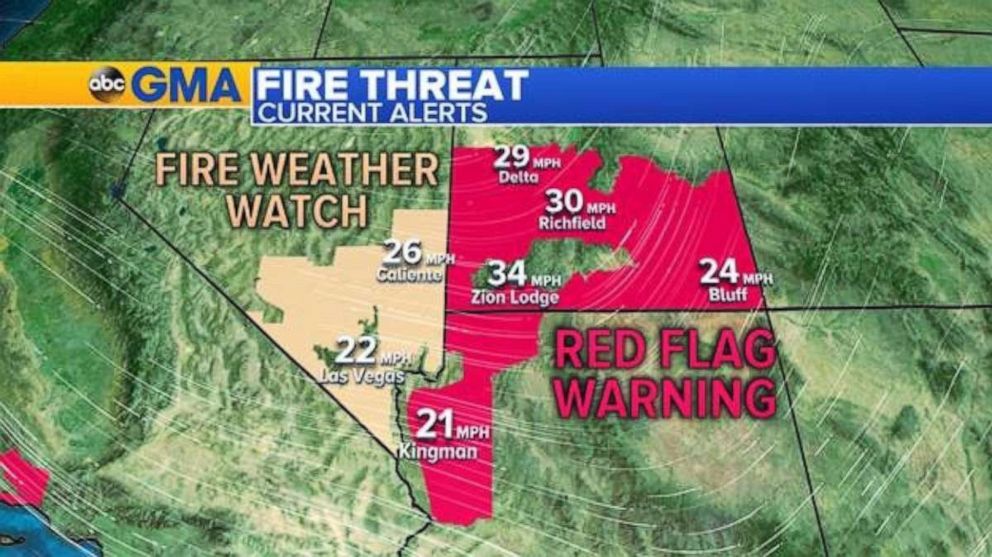 PHOTO: Red Flag Warnings are in effect for a large area in the Southwest.