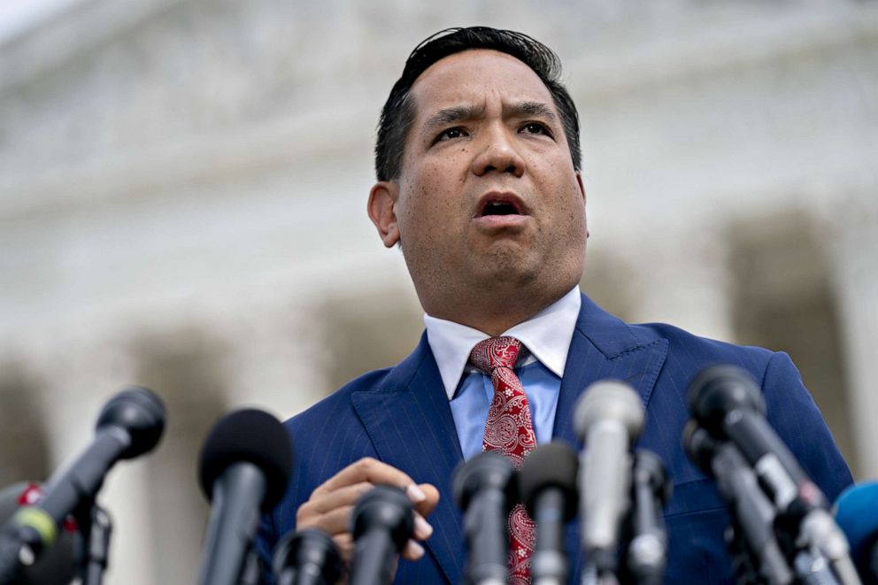 PHOTO: Sean Reyes, Utah attorney general, speaks during a news conference outside the Supreme Court in Washington, D.C., Sept. 9, 2019.