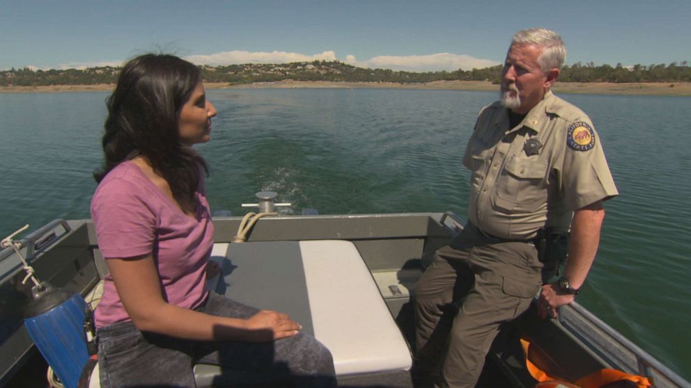 PHOTO: Rich Preston-Lemay, the sector superintendent for the Folsom Lake Park, spoke to ABC News' Zohreen Shah from a location on the lake that would normally be 70 feet underwater. 