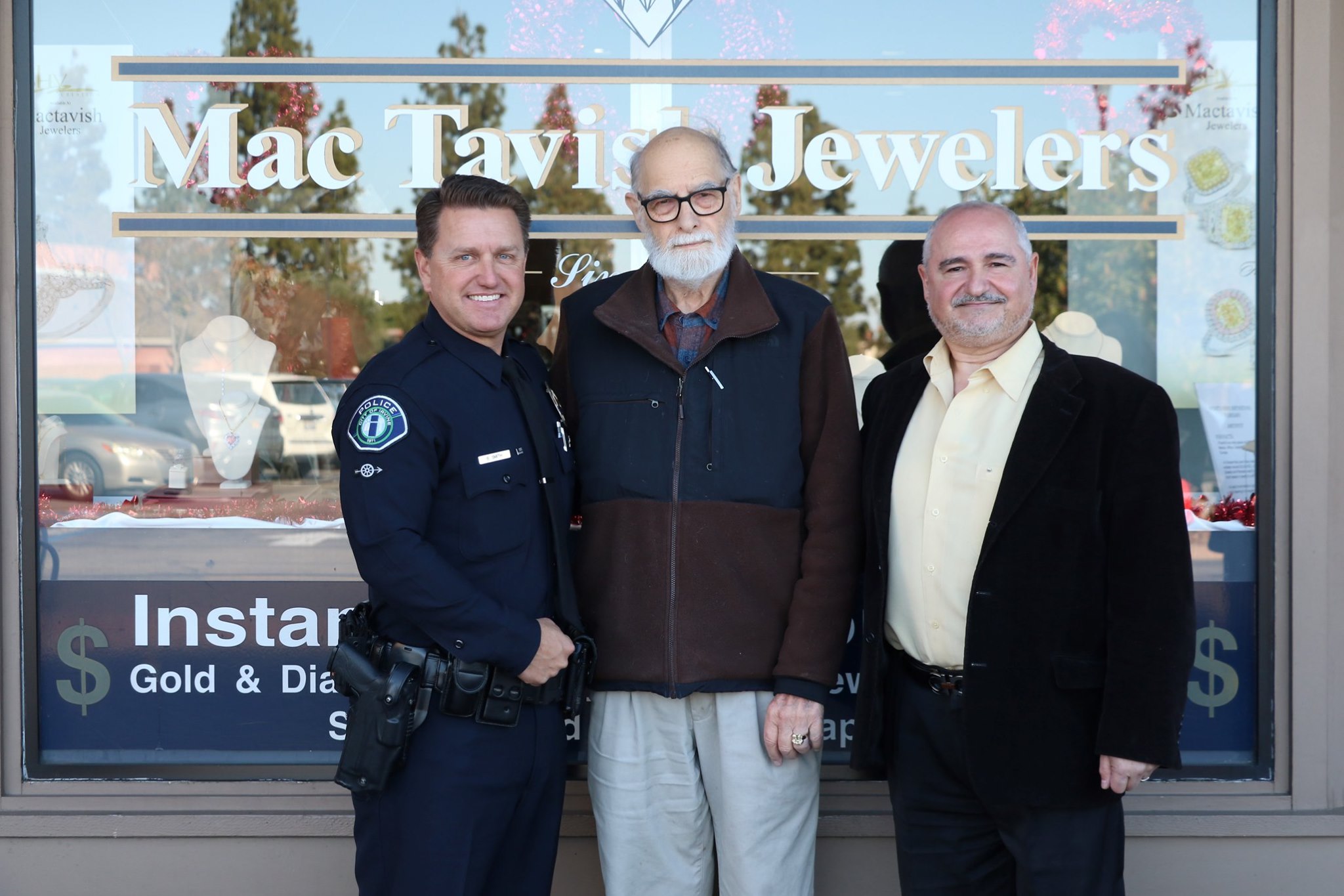 PHOTO: David Eaton got the surprise of his life from Irvine Police Officer Brian Smith and jeweler Harry Mardirossian after they worked for over a month to re-create his lost wedding ring and surprise him on Feb. 4, 2020.